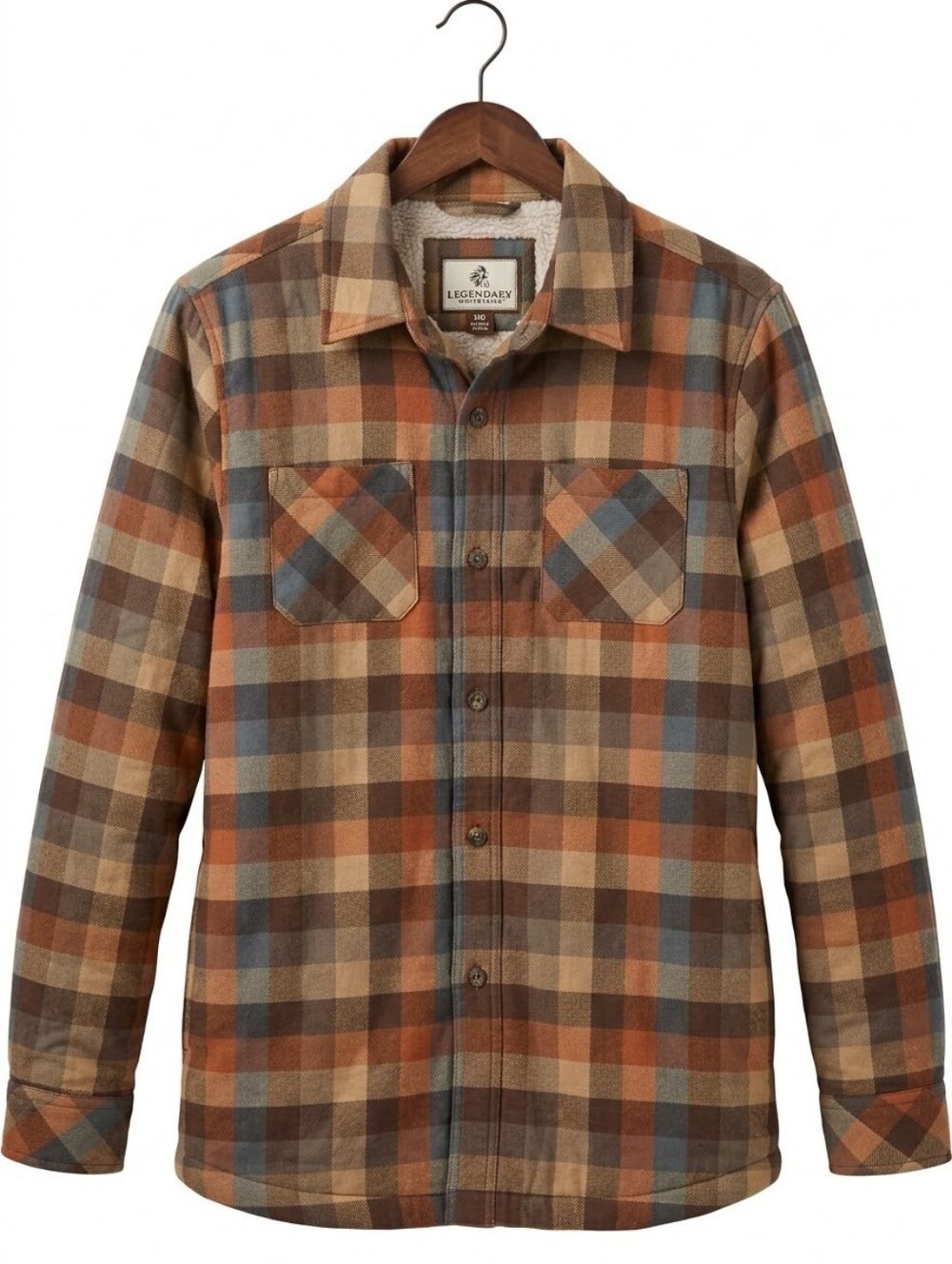 Legendary Whitetails Women's Brown Orange Green Plaid Sherpa-Lined Jacket Shirt